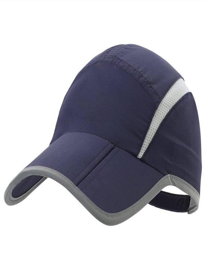 Connectyle Foldable Mesh Sun Cap Outdoor Sports Hat Breathable Sun Runner Cap with Reflective Trim Navy Blue - Image 1